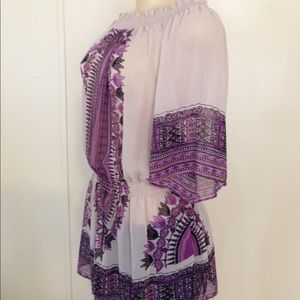 Forever 21 Women's Beige Purple Tunic Blouse Sz S